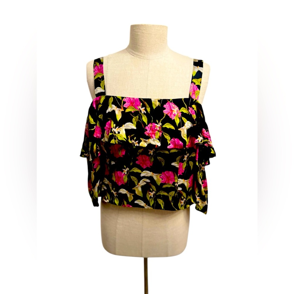 Milly Floral Ruffle Top - Black & Pink - Picture 2 of 4
